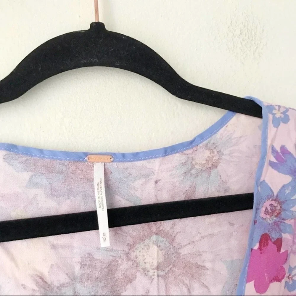 Free People Pink Lavender Floral Tie-Front Top